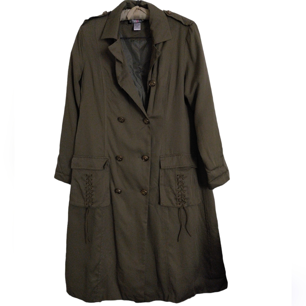 The Pyramid Collection Med Green Lace Up Military Style DoubleBreast Trench Coat